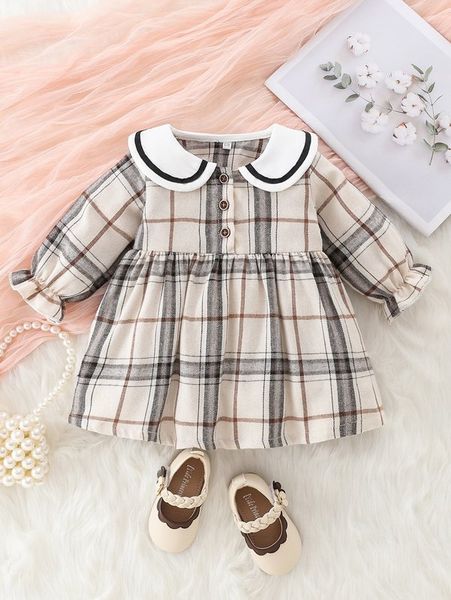 

baby girl plaid print button front dress she, Red;yellow