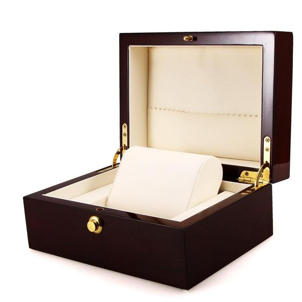 

watch boxes & cases large size wood lacquered glossy single box with pu leather cushion, Black;blue