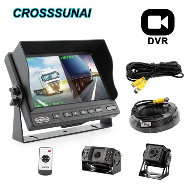 

car video 7 inch dvr hd 1024*600p ips screen ahd 1080p front rear view camera with monitor recorder support sd card for truck van bus