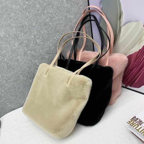 

evening bags casual soft plush women's shoulder faux mink ladie handbags autumn winter large capacity warm female tote bag big purses