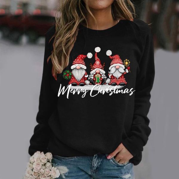 

women's hoodies & sweatshirts merry christmas print sweatshirt women long-sleeved dwarf aesthetic hooded vintage casual female pullover, Black