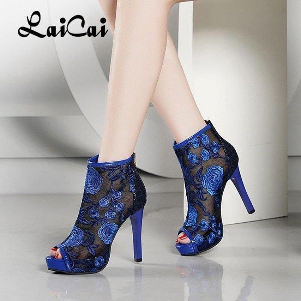 

dress shoes 2021 spring and summer mesh boot hollow sandals embroidered waterproof platform stiletto breathable fish mouth women sandal, Black