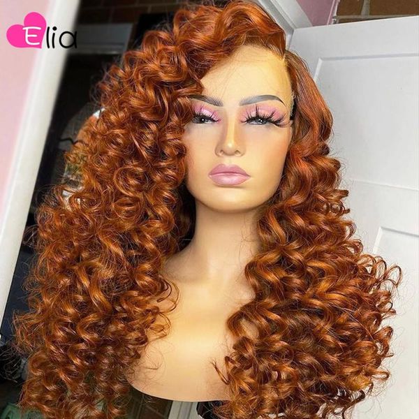 

elia orange 99j 1b 99 colored lace frontal wig loose deep human hair wigs for black women peruvian 100% drop, Black;brown