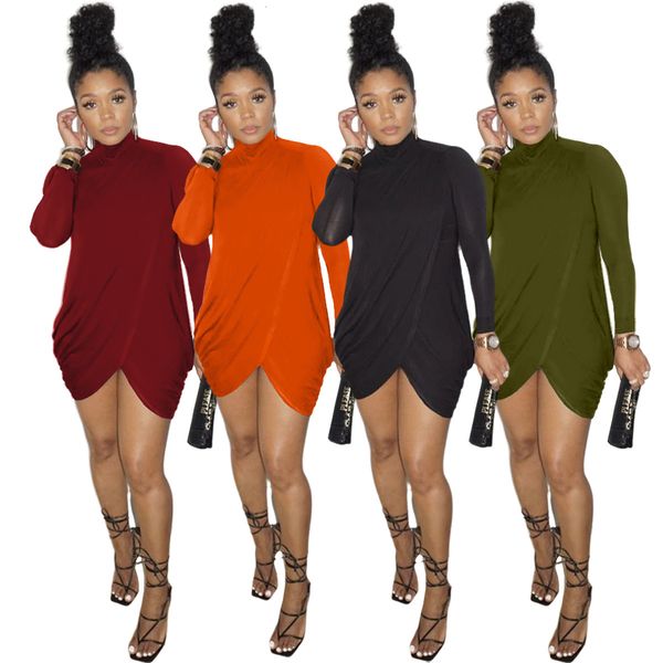 

nightclub wear women solid turtleneck es 2021 spring arrivals lady long sleeve irregular high split bodycon mini, White;black
