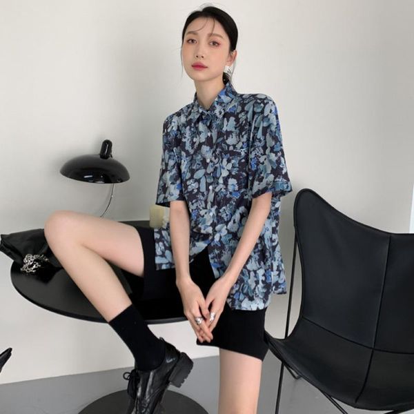 

women's blouses & shirts women printing big size blouse lapel short sleeve loose fit lady shirt fashion tide summer 2021 arrivals e060, White