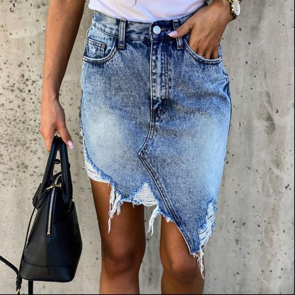 

casual high waist tassel cool women skirts pencil denim summer vintage hole ripped pockets all matched jeans skirt, Black