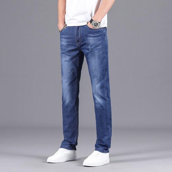 

men's jeans 2021 brand trousers fashion regular denim pants male classic slim-fit stretch, Blue