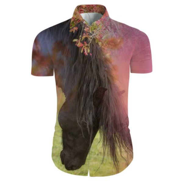 

3d printed short sleeve shirt mustang trend digital men's versatile casual shirts, White;black