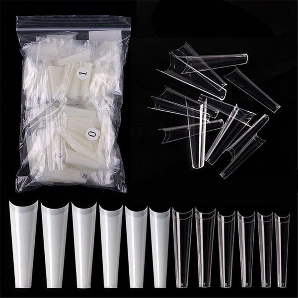 

extra long false nail art tips french natural transparent c curve nails acrylic uv gel polish manicure, Red;gold