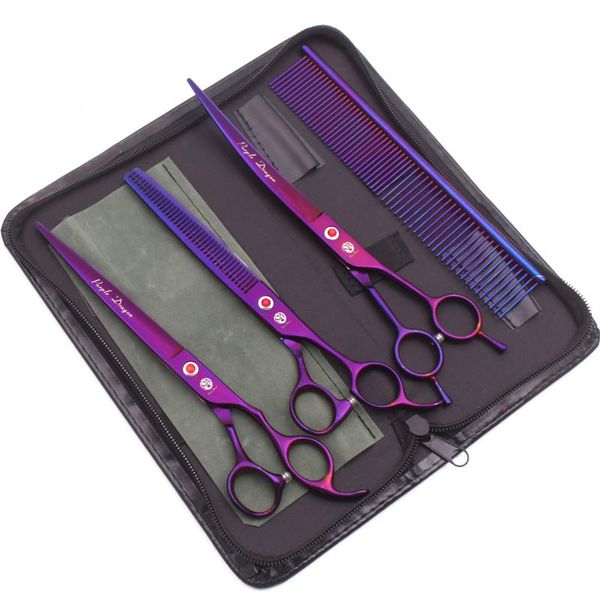 

hair scissors dog grooming professional 8" purple dragon jp 440c straight pet thinning curved shears add bag z3005