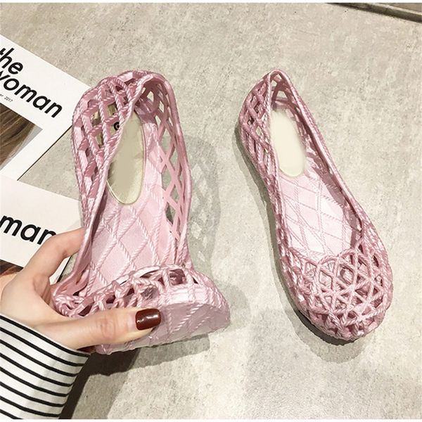 

flat sandals 2021 summer new hollow out breathable close toe ladies slip on shoes plastic jelly casual female beach sandals, Black
