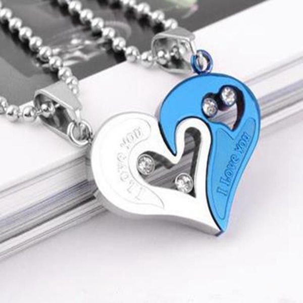 

pendant necklaces love couples necklace with round bead chain heart-to-heart valentine's day, Silver