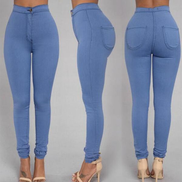 

fashion jeans for women women's high waist stretch slim fit close leg jeans woman, Blue