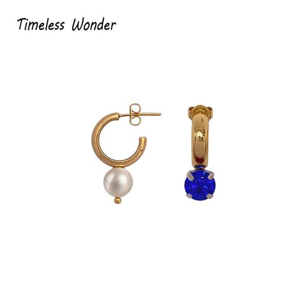 

timeless wonder glam zirconia pearl hoop earrings women jewellry designer goth party fancy gift punk kpop trendy ins emo 6357 & huggie, Golden;silver