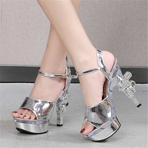 

sandals summer women shoes clear 14cm high heels wedding bride pistol heteromorphism female ankle square buckles, Black