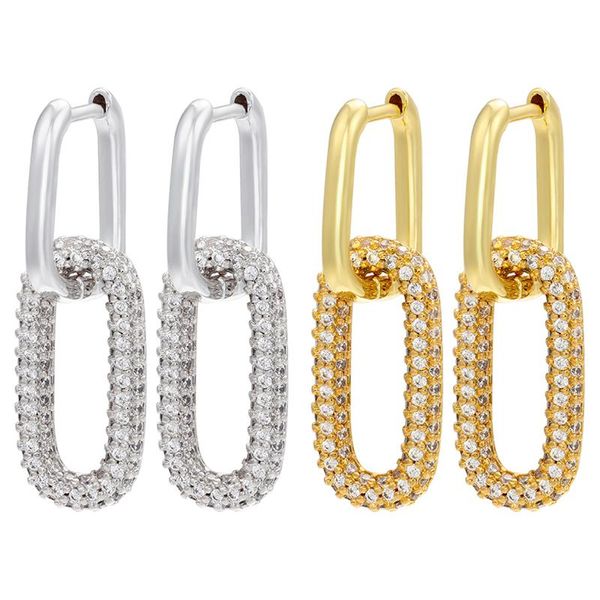 

hoop & huggie zhukou gold silver color geometric rectangular earring for women cz crystal drop single-sided ve420, Golden;silver