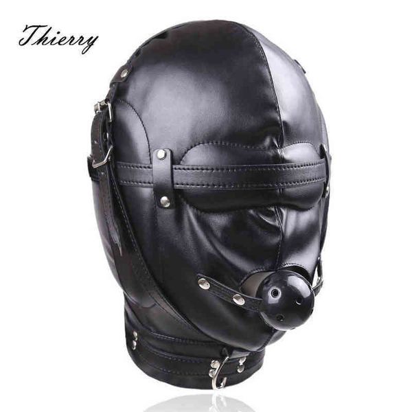 Nxy Adulto Brinquedos Thierry Couro Total Privação Sensorial Hood com Bola GAG Cabeça de Escrava Sexual Fixo para Casais 1207