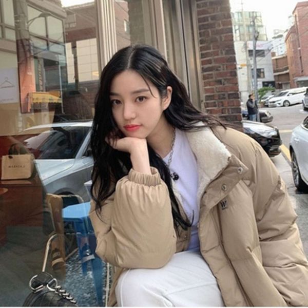 

lamb down jacket women's short white duck star same couple wear both, Black