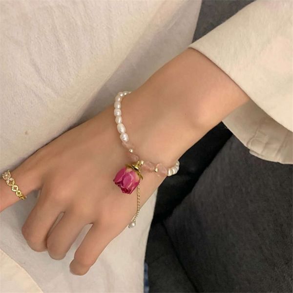 

korean french elegance rose fresh water pearl bracelet, Black