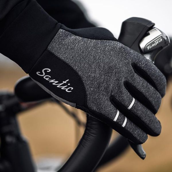 

cycling gloves santic men black gel warm full finger with touch function shockproof keep asian size 9p057/9p056