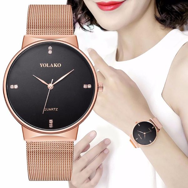 

wristwatches yolako rose gold mesh belt ladies wrist watches women fashion bracelet dress, Slivery;brown