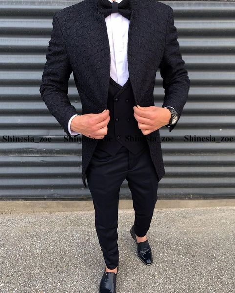 

luxury design groom tuxedos tailcoat shawl lapel groomsmen mens suits sequins applique man jacket blazer suit(jacket+pants), Black;gray