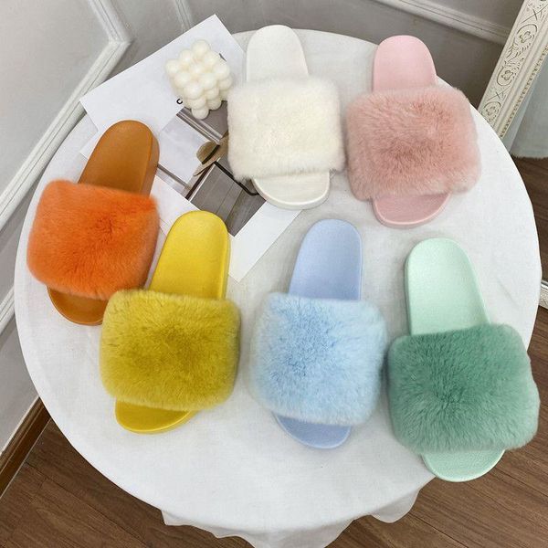 

slippers women's rex fur fashion warm flat black pink comfortable home summer shoes