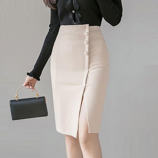 

skirts elegant high waist stretch side slit skirt women plus size s-5xl black red khaki office pencli clothing female