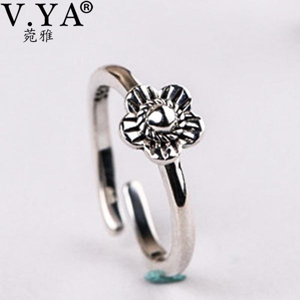 

cluster rings v.ya 925 silver vintage small ring thai open flower literary temperament female jewelry for couples, Golden;silver