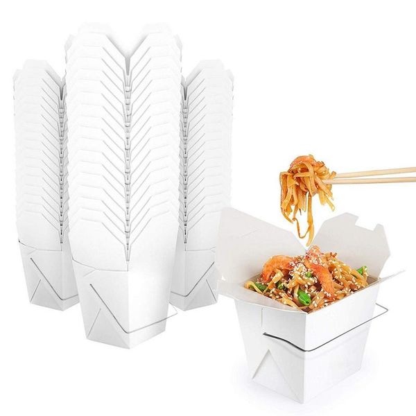 

disposable take out containers 20packs takeout container with handle microwaveable kraft white paper box leak and grease resistant stac