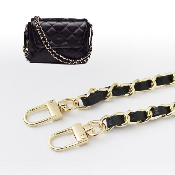 

bag parts & accessories 120cm replacement strap with copper chain wear leather strips + metal ladies shoulder, Black