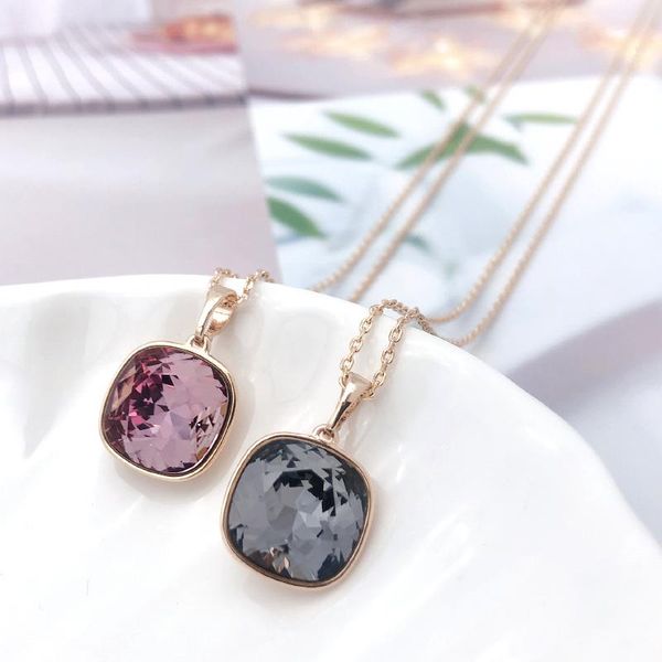 

pendant necklaces 11.11 sale women luxury jewelry made with austrian crystal for girls elegant square neckless bijoux gift, Silver