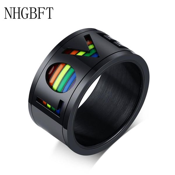 

wedding rings nhgbft classic stainless steel rainbow ring love can rotationglue rotating men couple jewelry, Slivery;golden