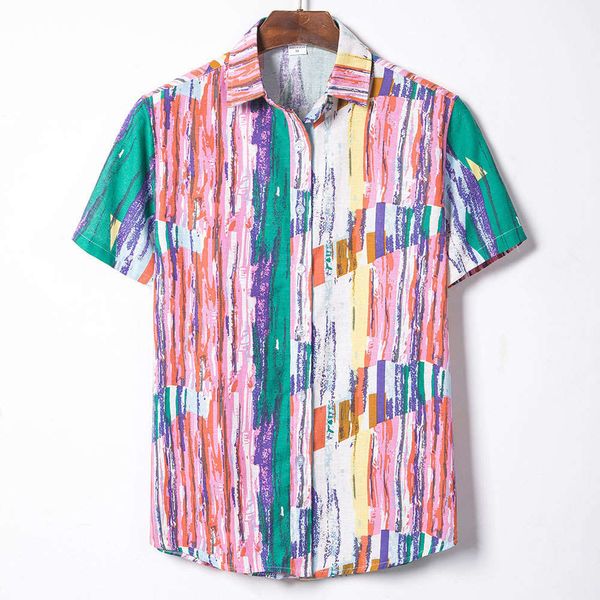 

men's shirt large trend loose fashion printed short sleeve men's shirt, White;black