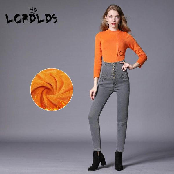 

women warm winter jeans high waist corset skinny pants black plus size 6xl trousers ladies push up jean for woman women's, Blue