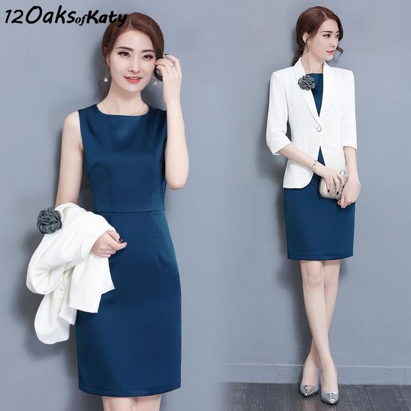 

women's suits & blazers 12 oaks of katy women set sleeveless tank dress three quarter sleeve white blazer office lady elegant professio, White;black