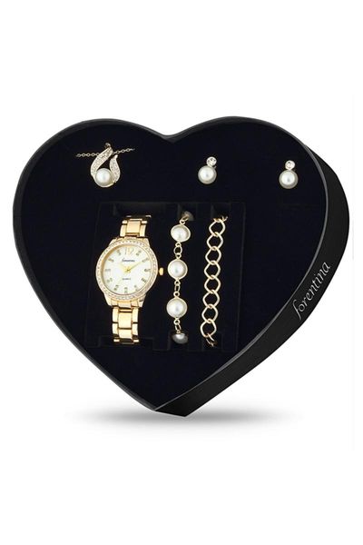 

earrings & necklace women's fashion jewelry gold plated pearl model bracelet clock - gift sets ps1411, Silver