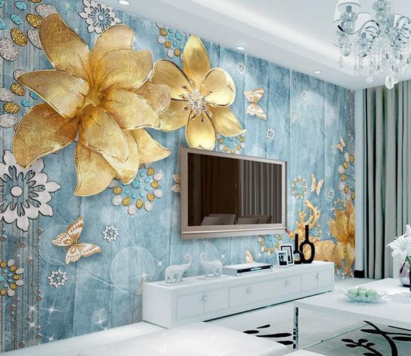 

wallpapers bacal 3d wallpaper mural crystal flower living room tv wall custom lobby 8d murals