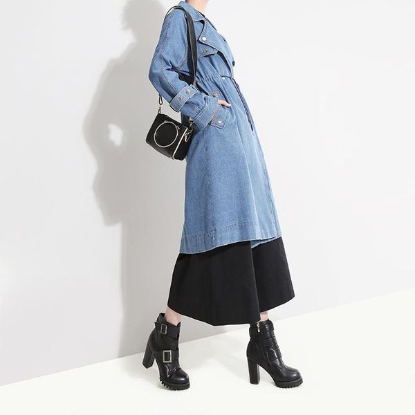 

women's trench coats retro women denim outerwear & jackets boyfriend oversize loose long coat lady causal cloting, Tan;black
