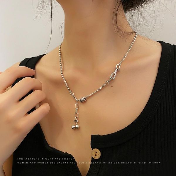 

chains women's neck chain stainless steel trend cherry pendant necklaces female accessories simplicity body jewelry women necklace, Silver