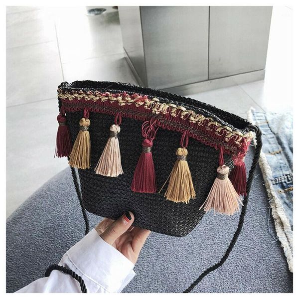 

women shoulder bag wallet weave envelop girl crossbody messenger tassel handbag purse wallets1, Red;black