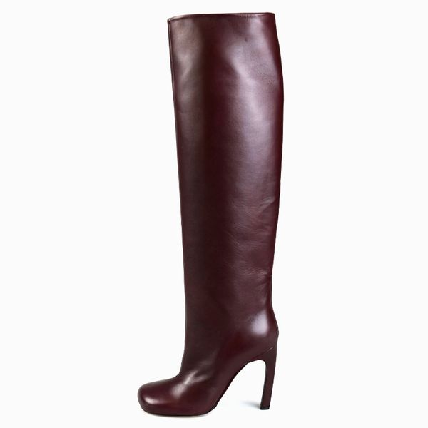 Botas femininas de couro sem cadarço com bico quadrado salto agulha salto alto joelho recém-chegados vestido sapatos femininos moda sólida bota europeia