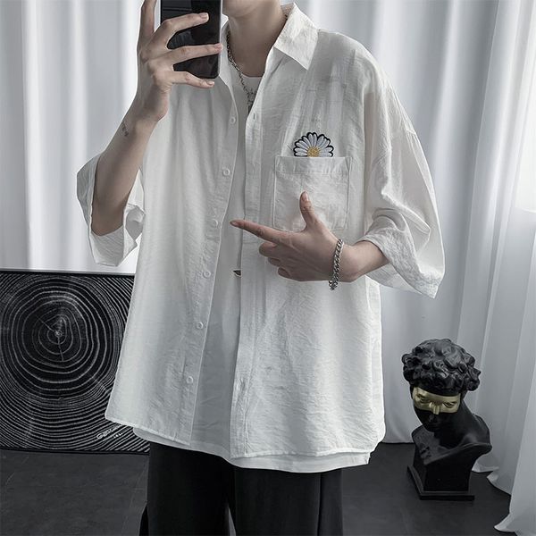 

men's casual shirts summer short sleeve hawaiian printed loose camisa masculina french cuff mens fashion -2xl r8qr, White;black