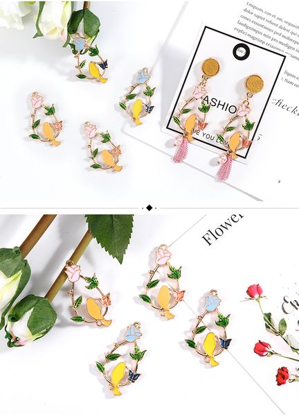

flower bird 24*39mm enamel charms alloy floating pendant fit bracelet necklace jewelry, Bronze;silver