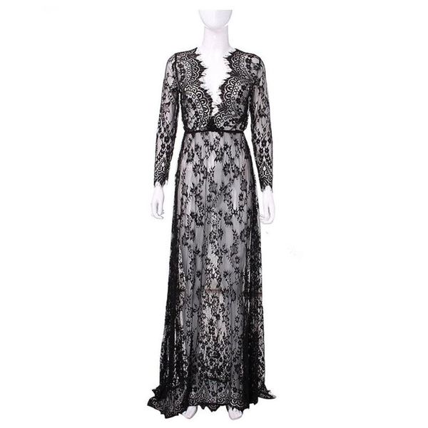 

casual dresses women dress fashion lace perspective deep v-neck evening party, Black;gray