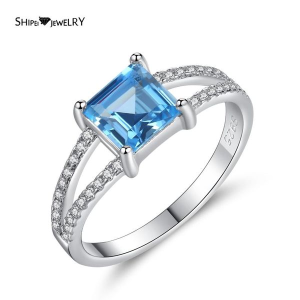 

cluster rings shipei romantic 100% 925 sterling silver aquamarine created moissanite gemstone wedding engagement fine jewelry ring for women, Golden;silver