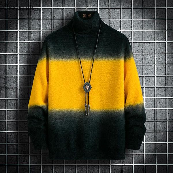 

men's sweaters 2021 warm sweater men winter elasticity knitted pullover casual gradient printing thicken, White;black