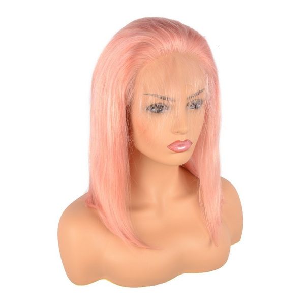 

baby pink short bob lace front human wigs preplucked natural hairline brazilian remy hair, Black;brown