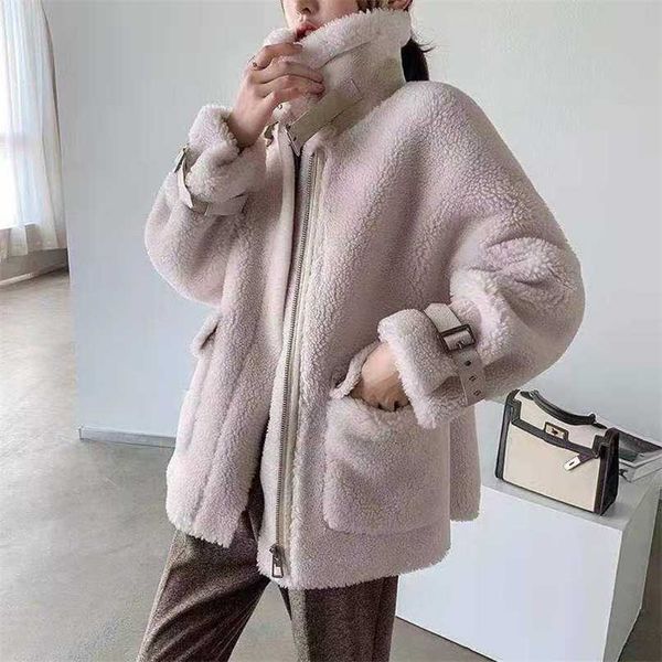 

heydress autumn winter women solid faux lamb fur coat lady granular sheep shearing jacket female casual warm outerwear 211019, Black