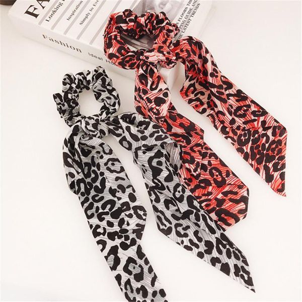 

tail long elastic leopard print ponytail ribbon hairband animal scrunchies scarf1